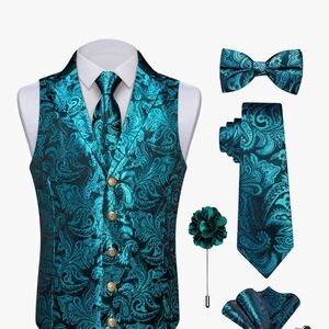 DiBangu Silk Teal Paisley Men's Vest Set